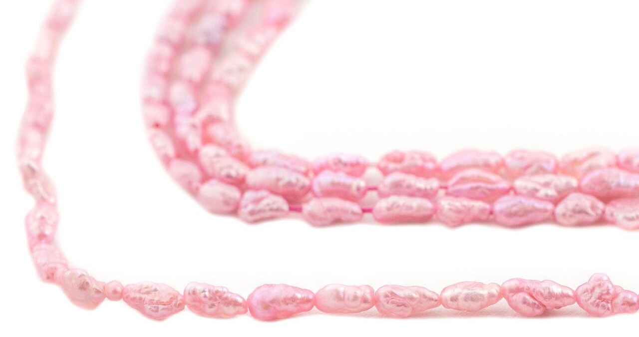The Bead Chest Vintage Japanese Rice Pearl Beads: 3mm Lustrous Artisan Beads from Japan | Pastel Pink | Full Strand